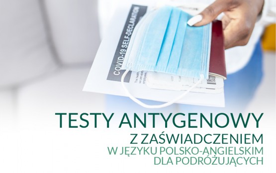 Test antygenowy z wynikiem w języku polsko-angielskim dla podróżujących